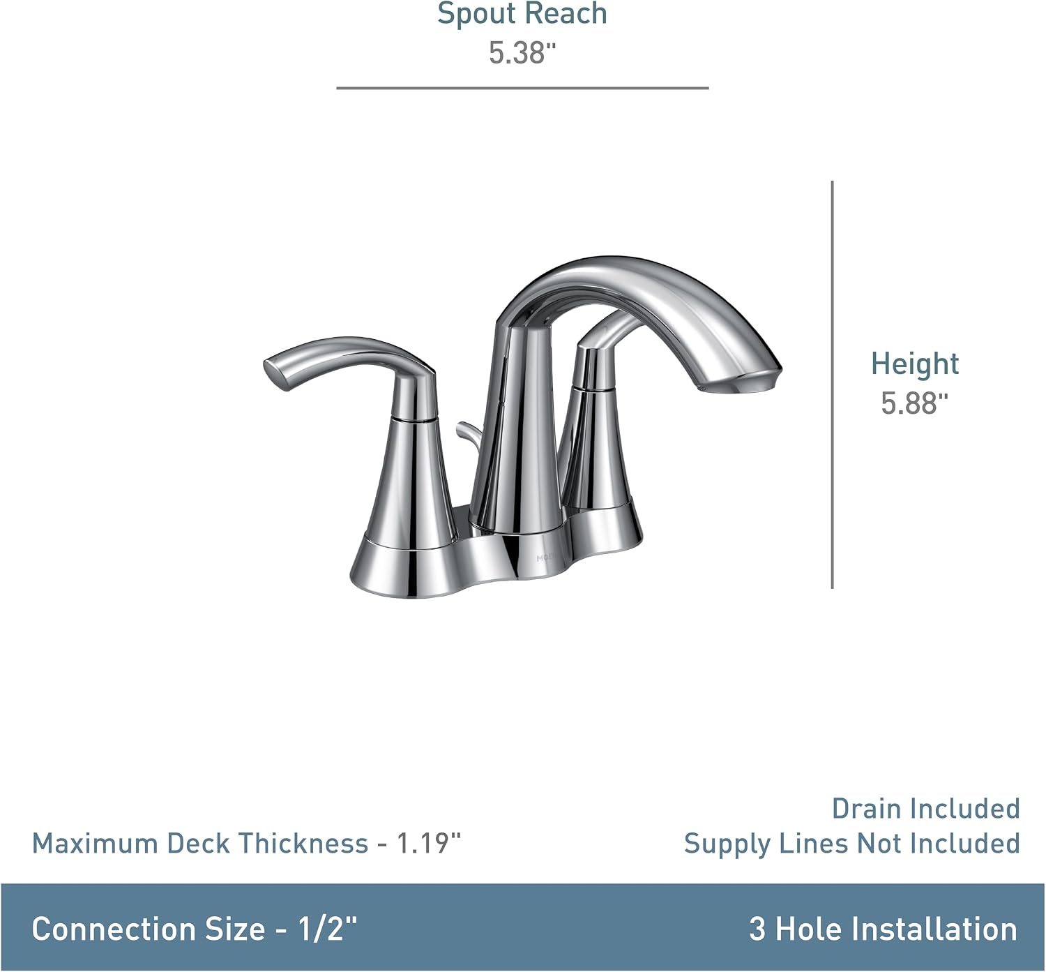 Moen 6172BL Glyde Two-Handle High Arc Centerset Bathroom Faucet, Matte Black