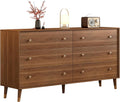 Messenya 6 Drawer Dresser for Bedroom, 55 Inch Walnut Dresser for Closet, Mid Century Wood Chest of Drawers with Natural Texture & Pre-Embedded Slots for TV Stand, Living Room, Hallway, Office