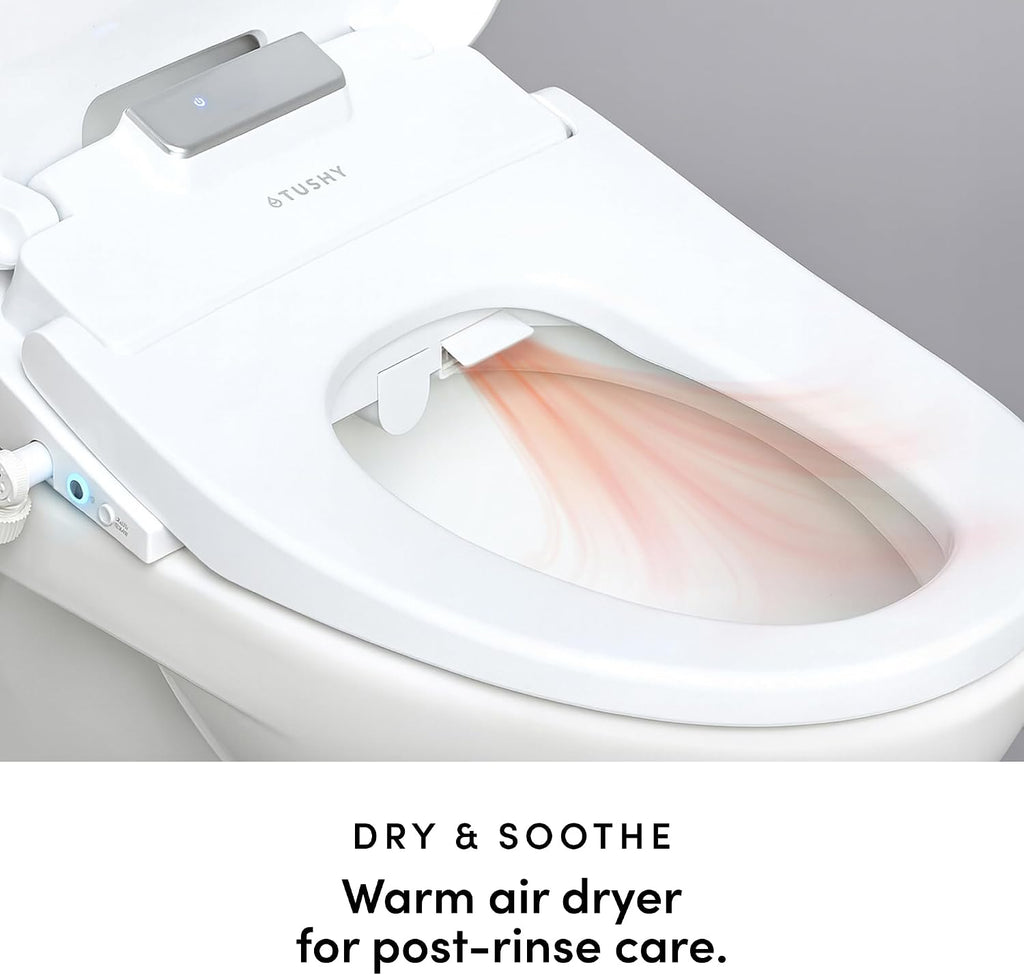 TUSHY Aura Luxury Electric Bidet Seat: Heated Toilet Seat with Temperature Control, Self-Cleaning Nozzle, Instant Adjustable Warm Water & Dryer (Remote Control & Auto Open, Soft Close Lid), Elongated