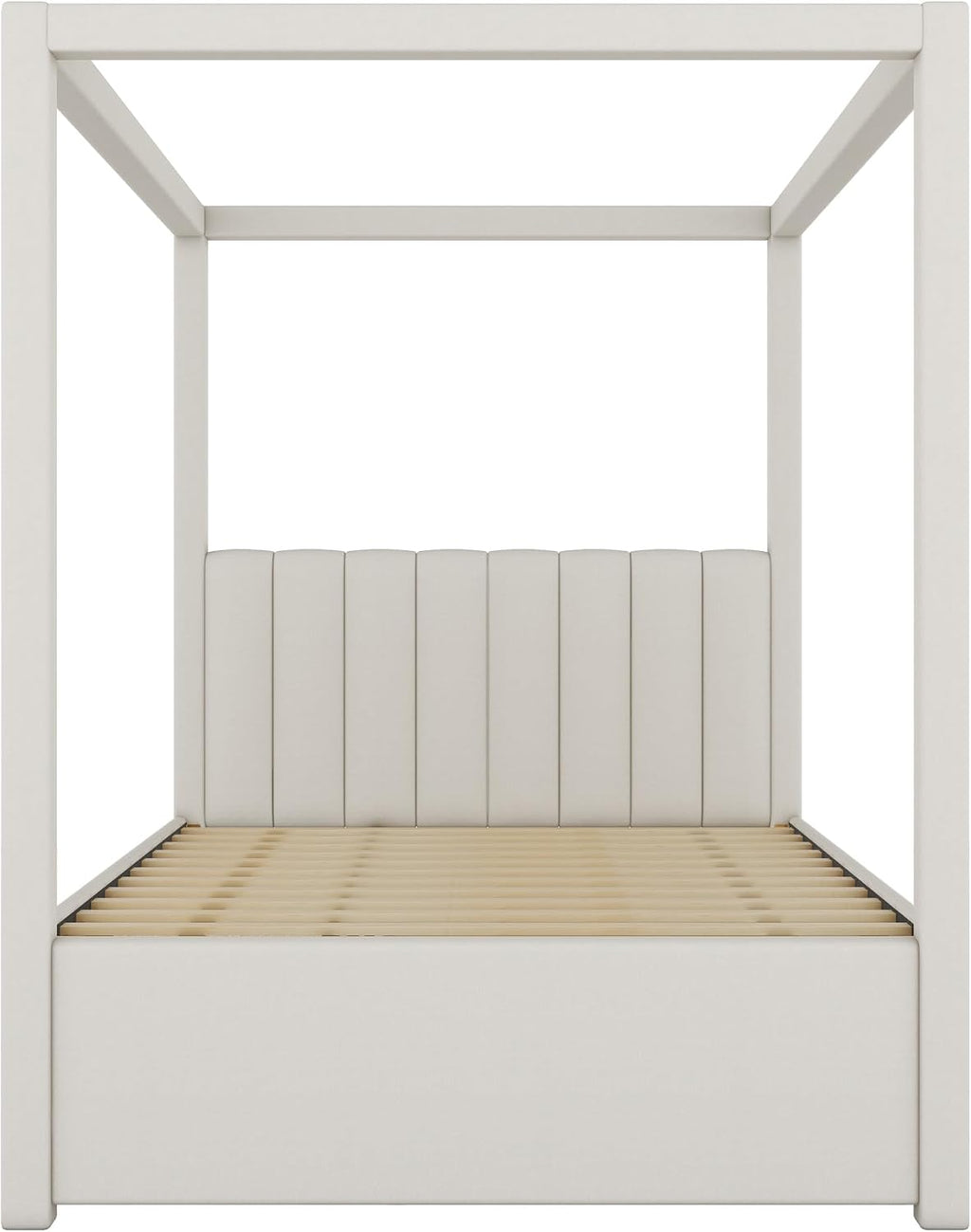 Full Size Linen Upholstered Canopy Bed with Trundle and 3 Storage Drawers for Bedroom, Guest Room (Full)