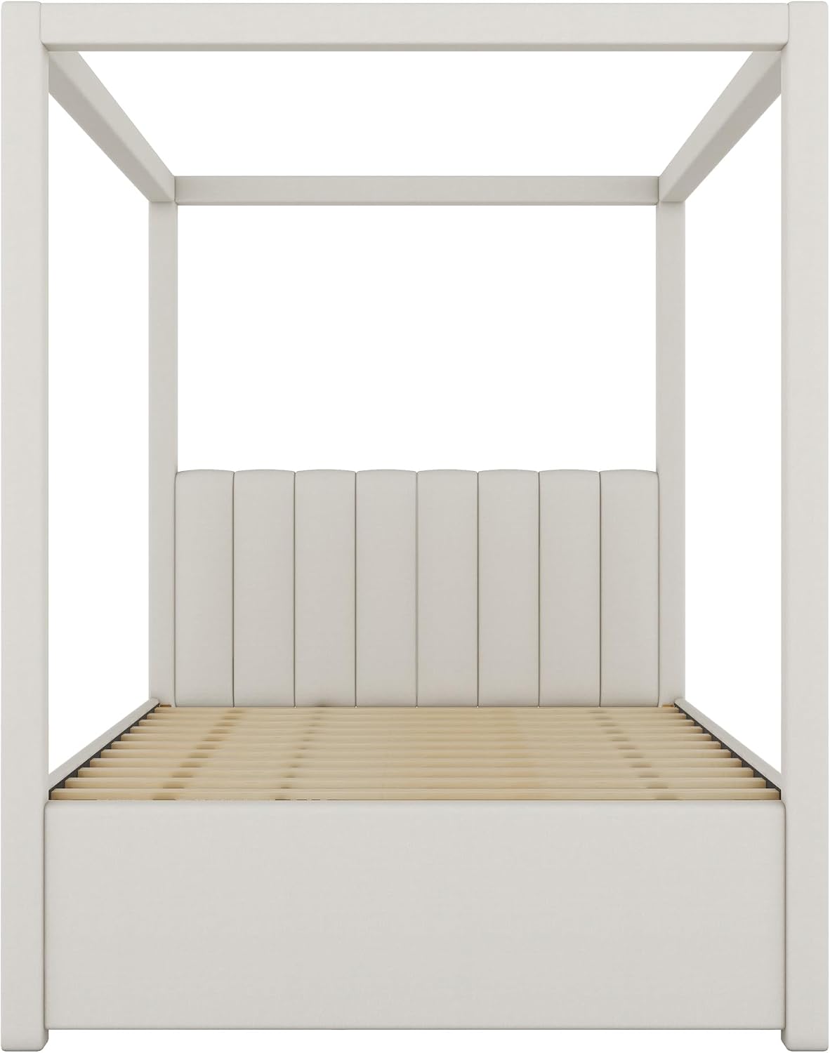 Full Size Linen Upholstered Canopy Bed with Trundle and 3 Storage Drawers for Bedroom, Guest Room (Full)