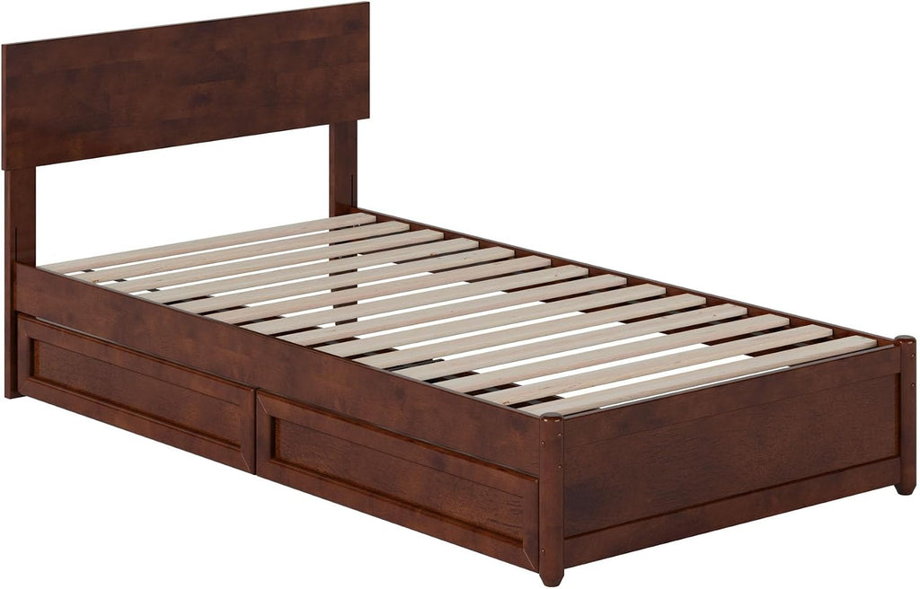 AFI, Wesley Twin Platform Bed with Panel Footboard & Storage Drawers, Walnut