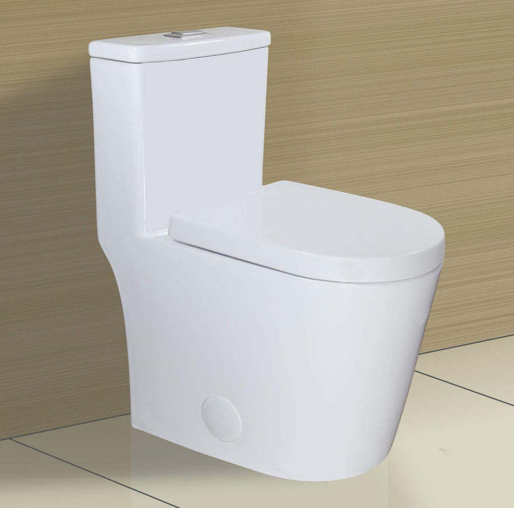 WinZo WZ5089 Compact Round One Piece Toilet 23' Depth,Dual Flush For Small Modern Bathroom 12' Rough-in White
