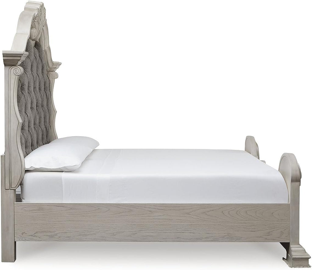 Signature Design by Ashley Andonhall Traditional Upholstered Panel Bed with Tufted Design, Foundation or Box Spring Needed, King, Beige