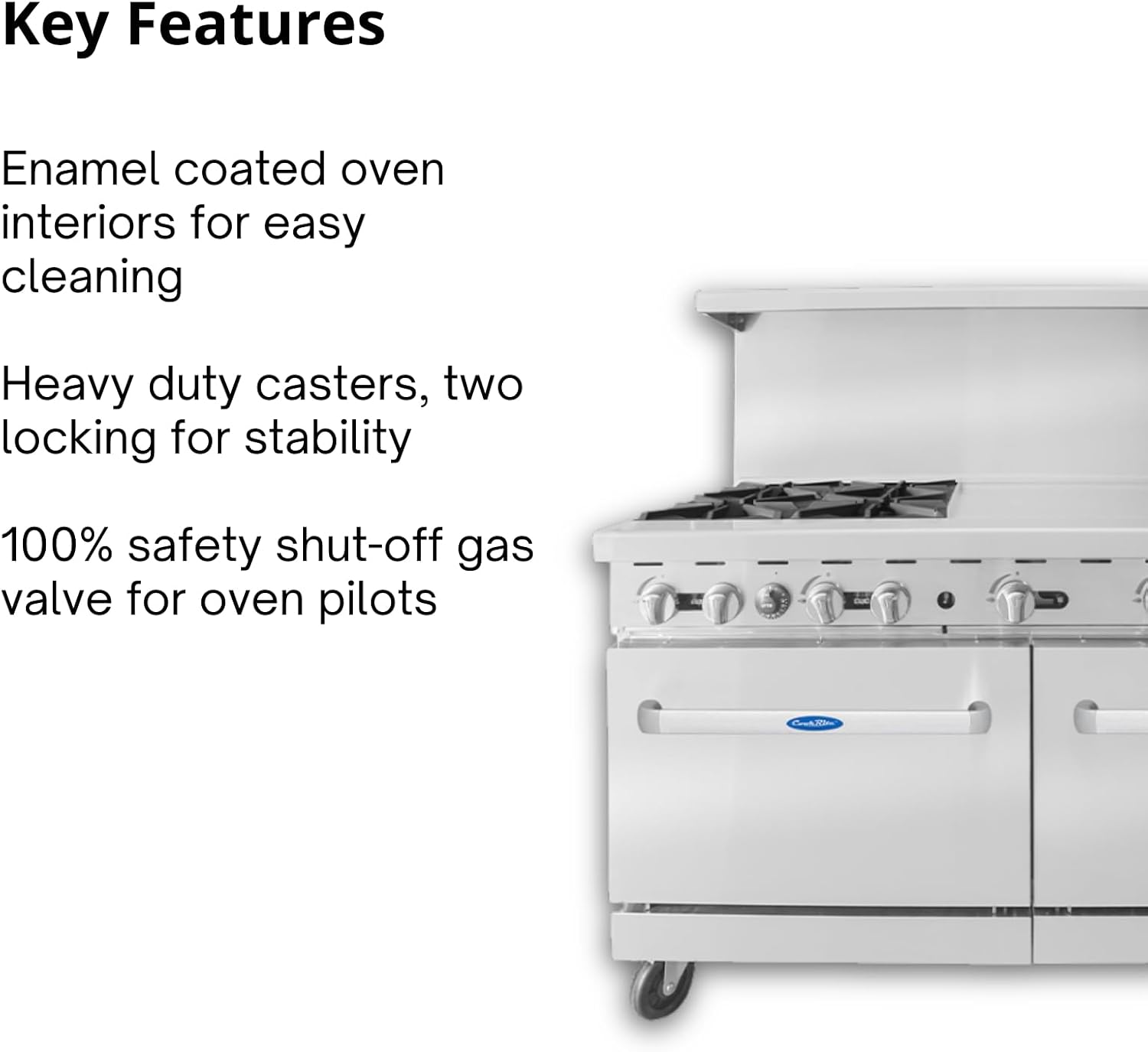 CookRite Commercial Natural Gas Range 4 Burner Hotplates With 36' Manual Griddle 2 Standard Ovens 60'' Restaurant Range - 229,000 BTU