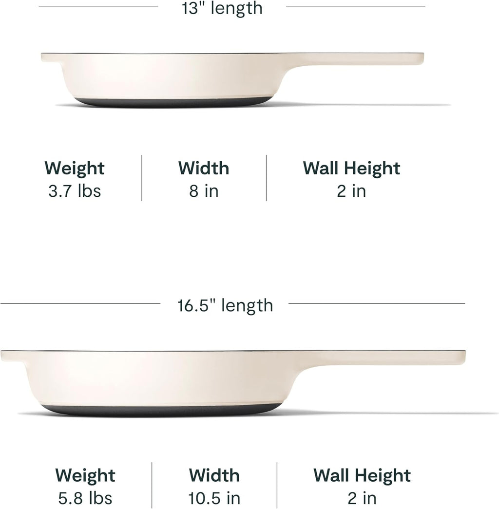 Caraway Cast Iron Skillet Set - 8' & 10.5' Enameled Cast Iron Pan With 3 Layer Enamel Coating - No Seasoning Required - Compatible With All Stovetops - Free From Forever Chemicals - Cream