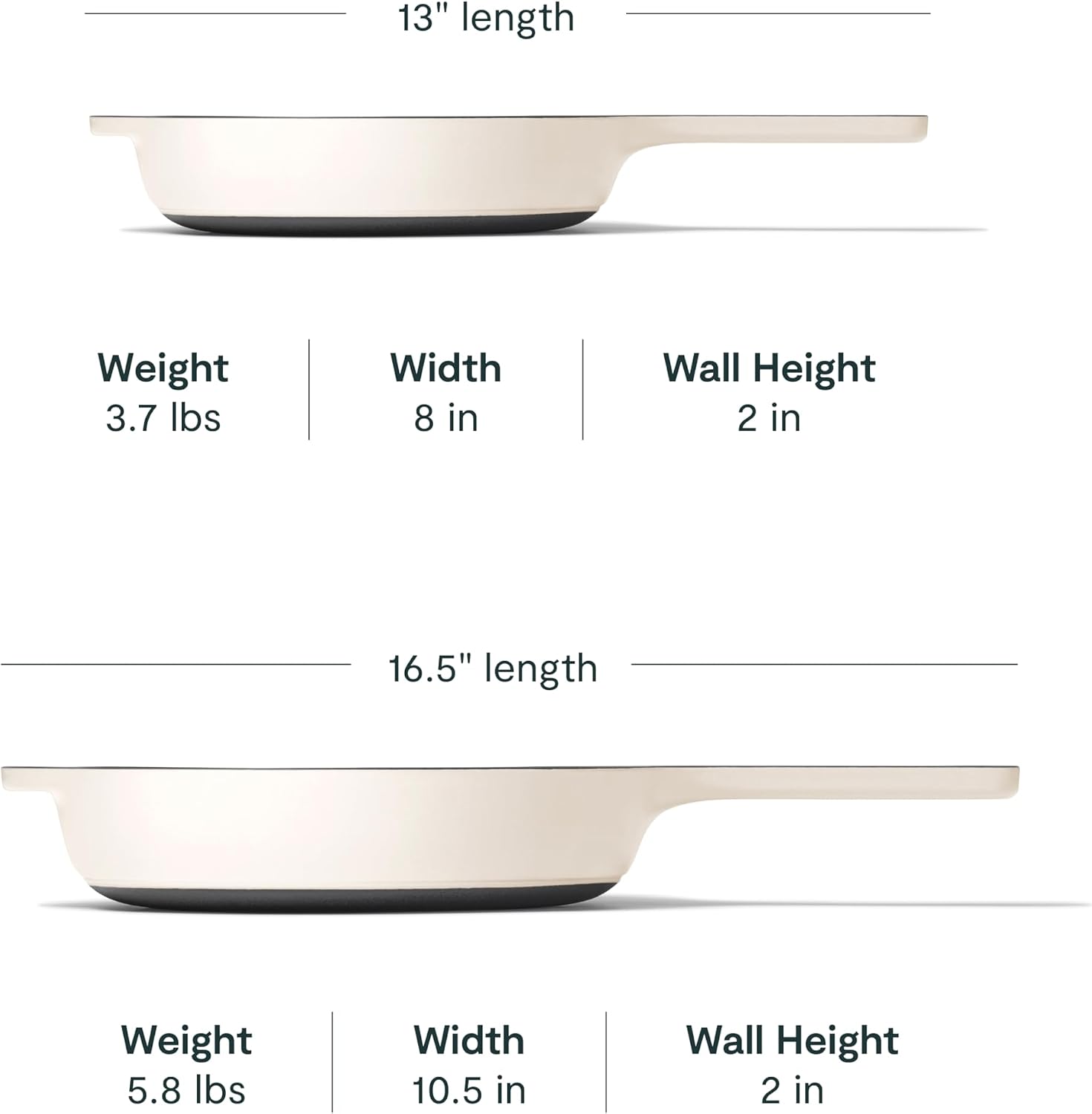 Caraway Cast Iron Skillet Set - 8' & 10.5' Enameled Cast Iron Pan With 3 Layer Enamel Coating - No Seasoning Required - Compatible With All Stovetops - Free From Forever Chemicals - Cream