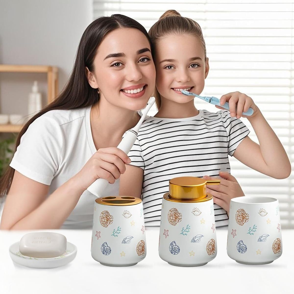 Bathroom Accessories Set Ceramic Bathroom Accessory Set Plant Patterns Accessories with Soap Dispenser Dish Tumbler for Home Decor Victorian(3 Piece Set-Green)