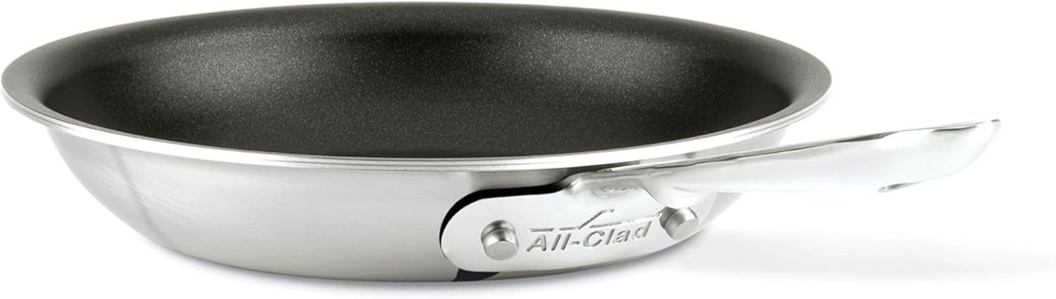 All-Clad D5 8 Inch Brushed Stainless Steel Pro Non Stick Frying pan, 5-Ply Stainless Steel Pan, Induction, Oven Broiler Safe 500F Skillet, Professional Cookware, Silver