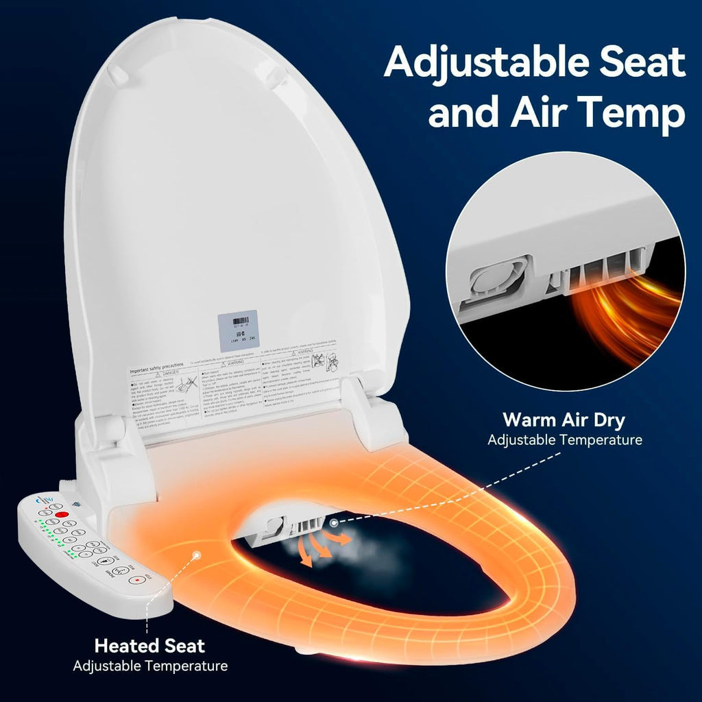 LINKLIFE Bidet Toilet Seat Electric Warm Water Bidet with Warm Air Drying, Heated Seat Bidets with Self-cleaning Nozzle Temperature Adjustable White (Round)