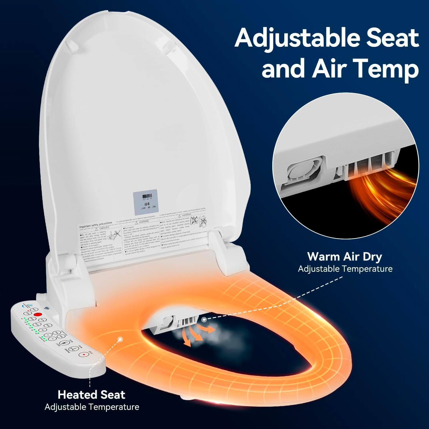 LINKLIFE Bidet Toilet Seat Electric Warm Water Bidet with Warm Air Drying, Heated Seat Bidets with Self-cleaning Nozzle Temperature Adjustable White (Round)