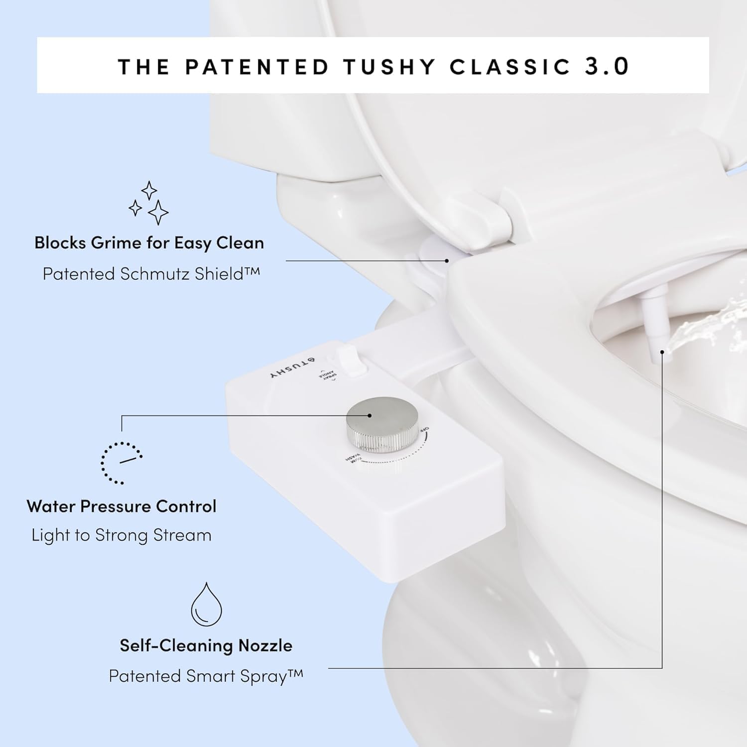 TUSHY Classic 3.0 Bidet Toilet Seat Attachment - a Non-Electric Self Cleaning Water Sprayer with Adjustable Water Pressure Nozzle, Angle Control & Easy Home Installation (Biscuit/Bamboo)