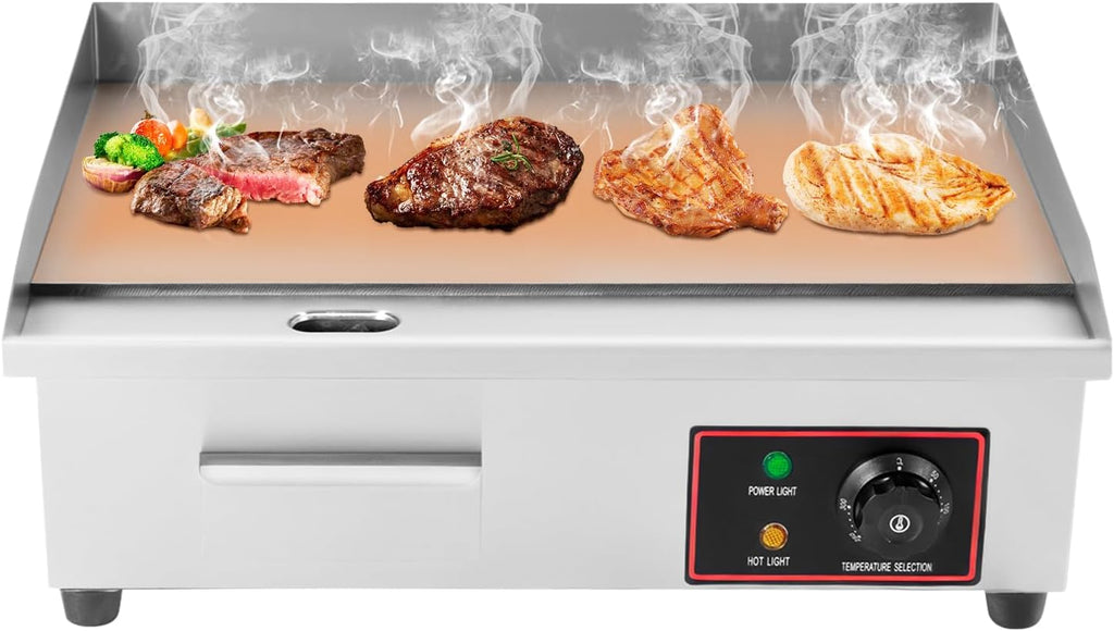 Electric Griddle Commercial Stainless Steel Flat Top Grill 1600 W Power 122-572℉ Adjustable TempeRodenture Control with Nonstick Surface for Restaurant Kitchen Home Outdoor Use