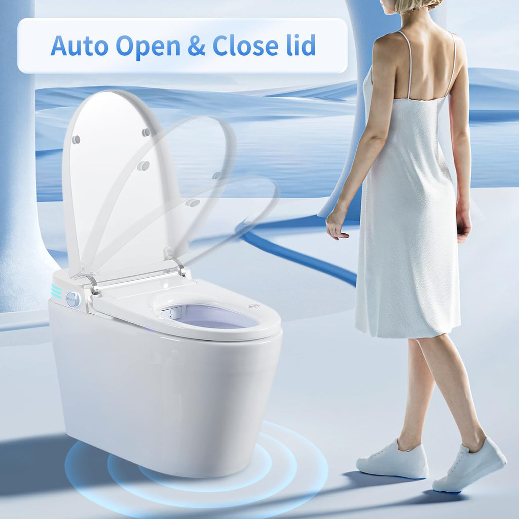 Wekuku Smart Bidet Toilet Seat With Auto Flush, Heated Seat Warm Water, Remote Control, Adjustable Temp, Auto Open Close, One Piece Design (White)