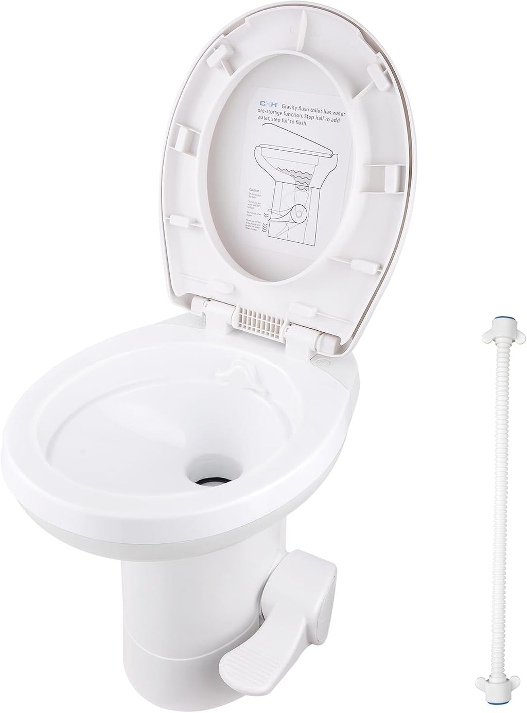 Yescom RV Camper Toilets Gravity Flush 20' High Elongated Foot Pedal for Travel Trailer Motorhome Caravan White HDPE Portable Restroom Toilet Fits for Marine