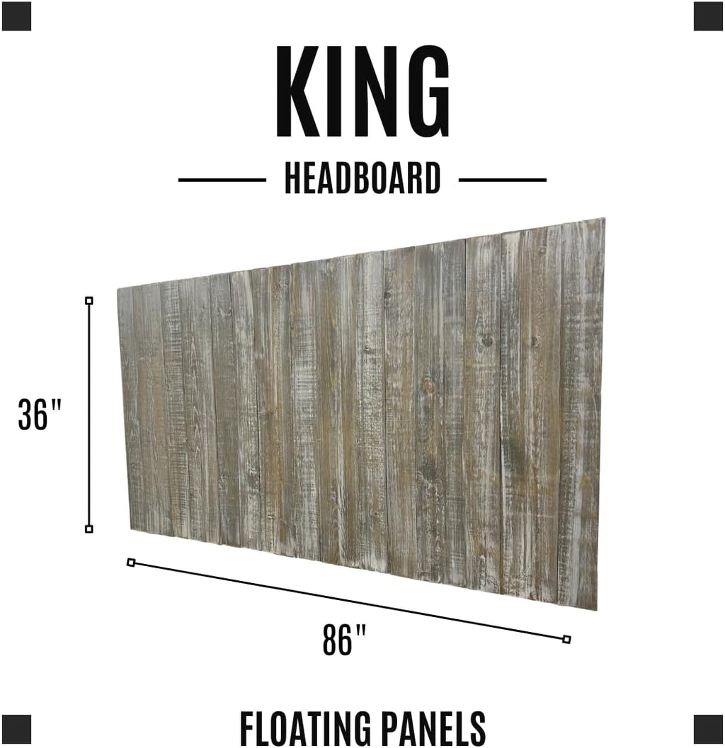 Barn Walls Solid Wood Headboard King Size Graywash Finish, Wall Mounted Headboard Panel with Natural Wood Grain, Adjustable Height, Farmhouse Rustic Coastal Style, Wooden King Headboard Only for Bed