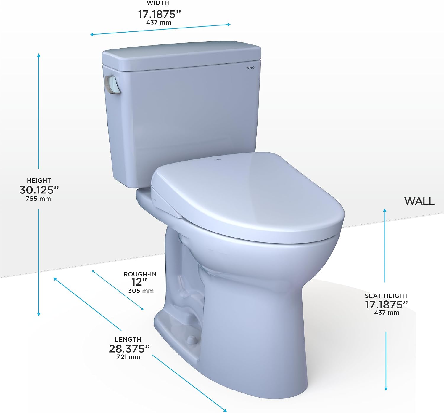 TOTO® Drake® WASHLET®+ Two-Piece Elongated 1.6 GPF Universal Height TORNADO FLUSH® Toilet and S7 Contemporary Bidet Seat with Auto Flush, Cotton White - MW7764726CSFGA#01