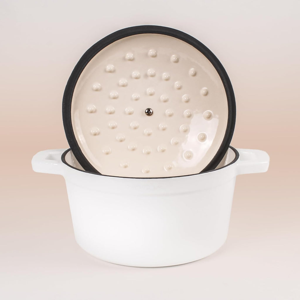 BergHOFF 3Pc Neo Enameled Cast Iron Cookware Set, 3qt. Dutch Oven, Matching Lid, Square Grill Pan 11 Inches, Oven Safe Up To 400°F, White