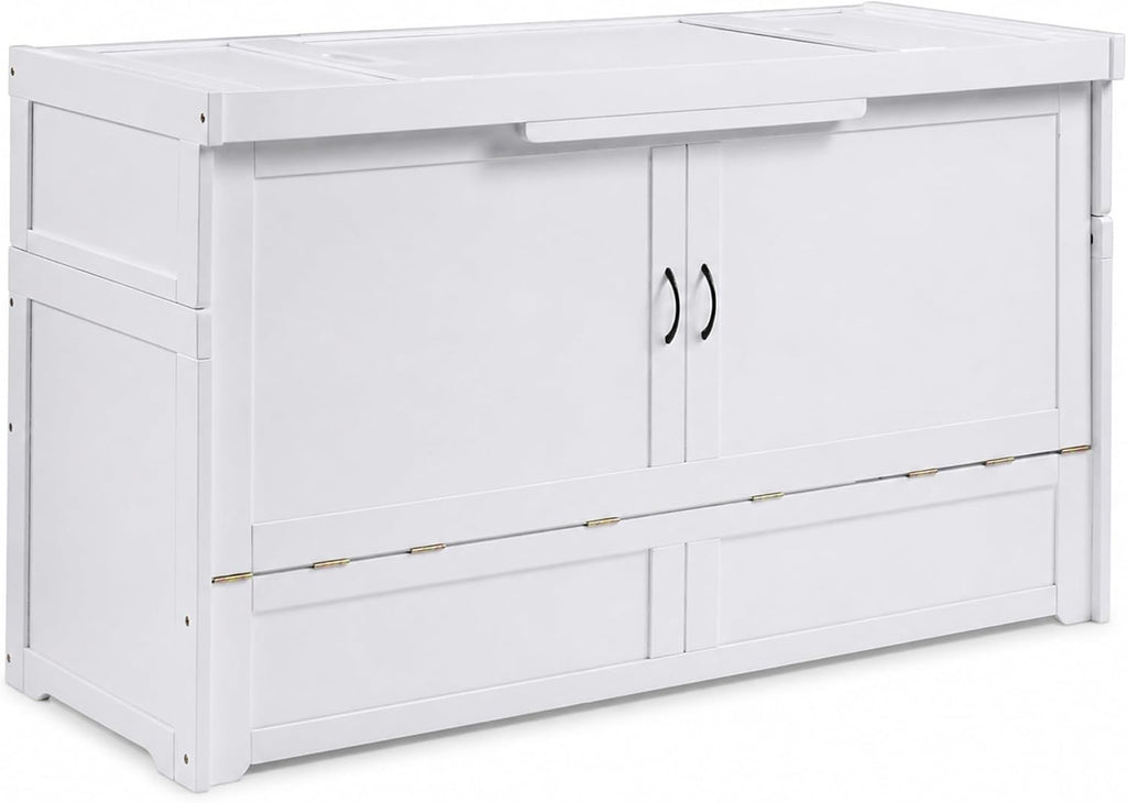 NIGHT & DAY Furniture Murphy Cube Cabinet Bed (White, Queen)