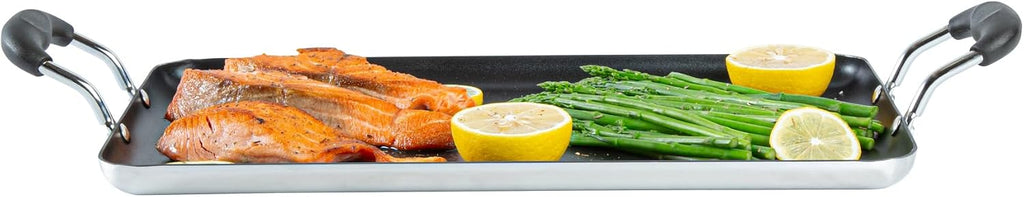 Restaurantware-Met Lux 16.5 x 10.5 Inch Double Burner Griddle, 1 No-Stick Flat Top Grill - Cool Touch Handles, Compatible With Gas And Electric, Aluminum Griddle Pan, Even-Heating, For Eggs