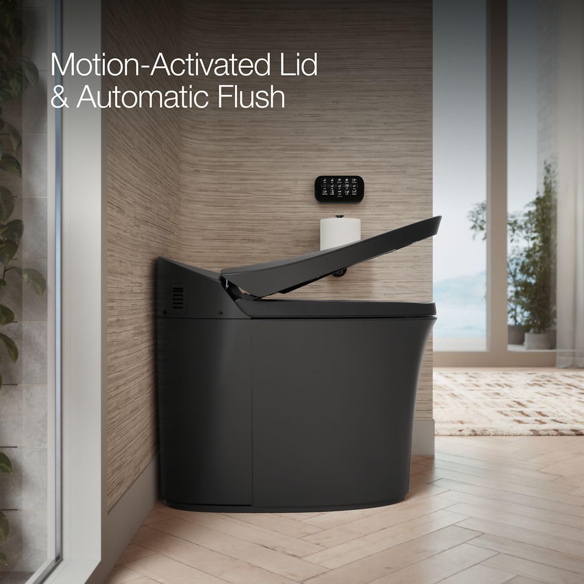 Kohler K-5401-PA Veil One-Piece Elongated Dual-Flush Intelligent Toilet, Smart Bidet Toilet, Honed Black.