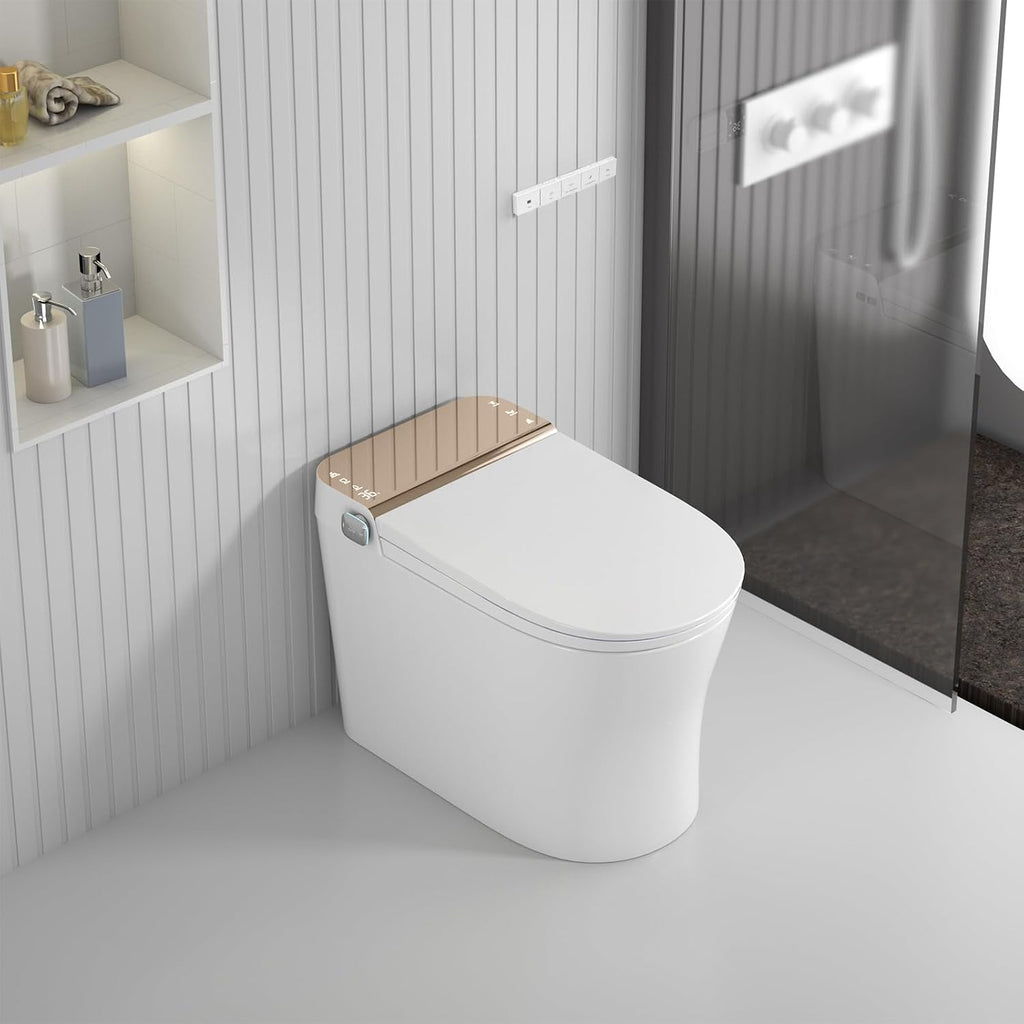 Smart Toilet with Auto Open/Close Lid - Heated Seat, Warm Water Bidet, Dryer, Night Light, Dual Auto Flush, Foot Sensor, Modern Elongated One-Piece ADA Height Toilet for Bathrooms