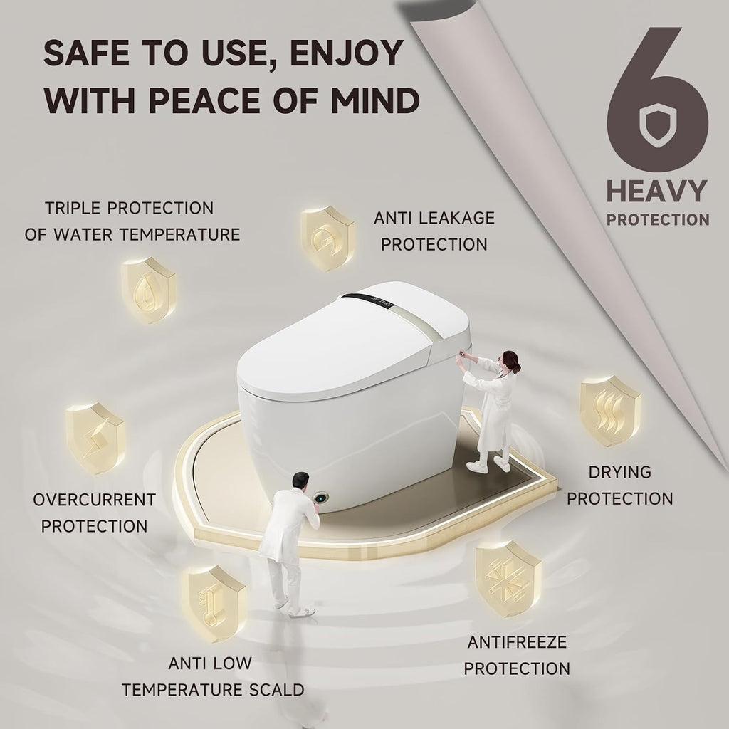 Smart Toilet with 750PRO Macerator Pump for Basement Upflush Macerating System, Tankless Bidet Toilet with Heated Dryer Warm Water, Remote Control, 3 Inlets Grinder Pump for Waste Water Disposal