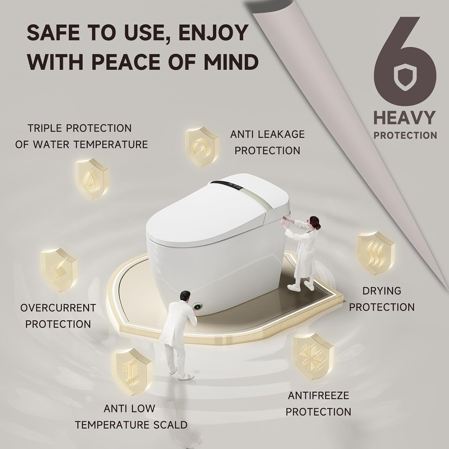 Smart Toilet with 750PRO Macerator Pump for Basement Upflush Macerating System, Tankless Bidet Toilet with Heated Dryer Warm Water, Remote Control, 3 Inlets Grinder Pump for Waste Water Disposal