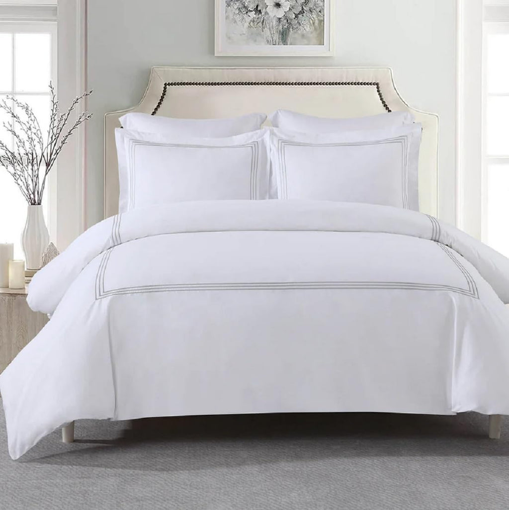 Royal Tradition Percale 3pc Duvet Cover Set (King/Calking, Grey) Adeline Embroidered Comforter Cover with Pillow Shams