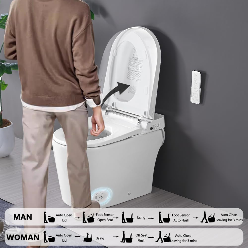 Smart Toilet Seat with Heated Bidet Functions Night Light Soft Close and Foot Sensor for Hands-Free Operation Comfortable Bathroom Upgrade
