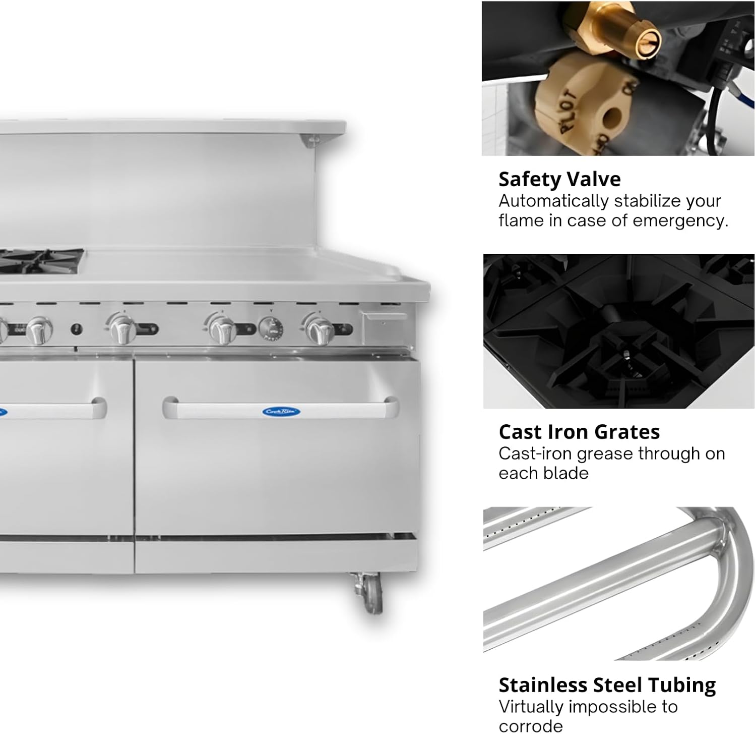CookRite Commercial Natural Gas Range 4 Burner Hotplates With 36' Manual Griddle 2 Standard Ovens 60'' Restaurant Range - 229,000 BTU