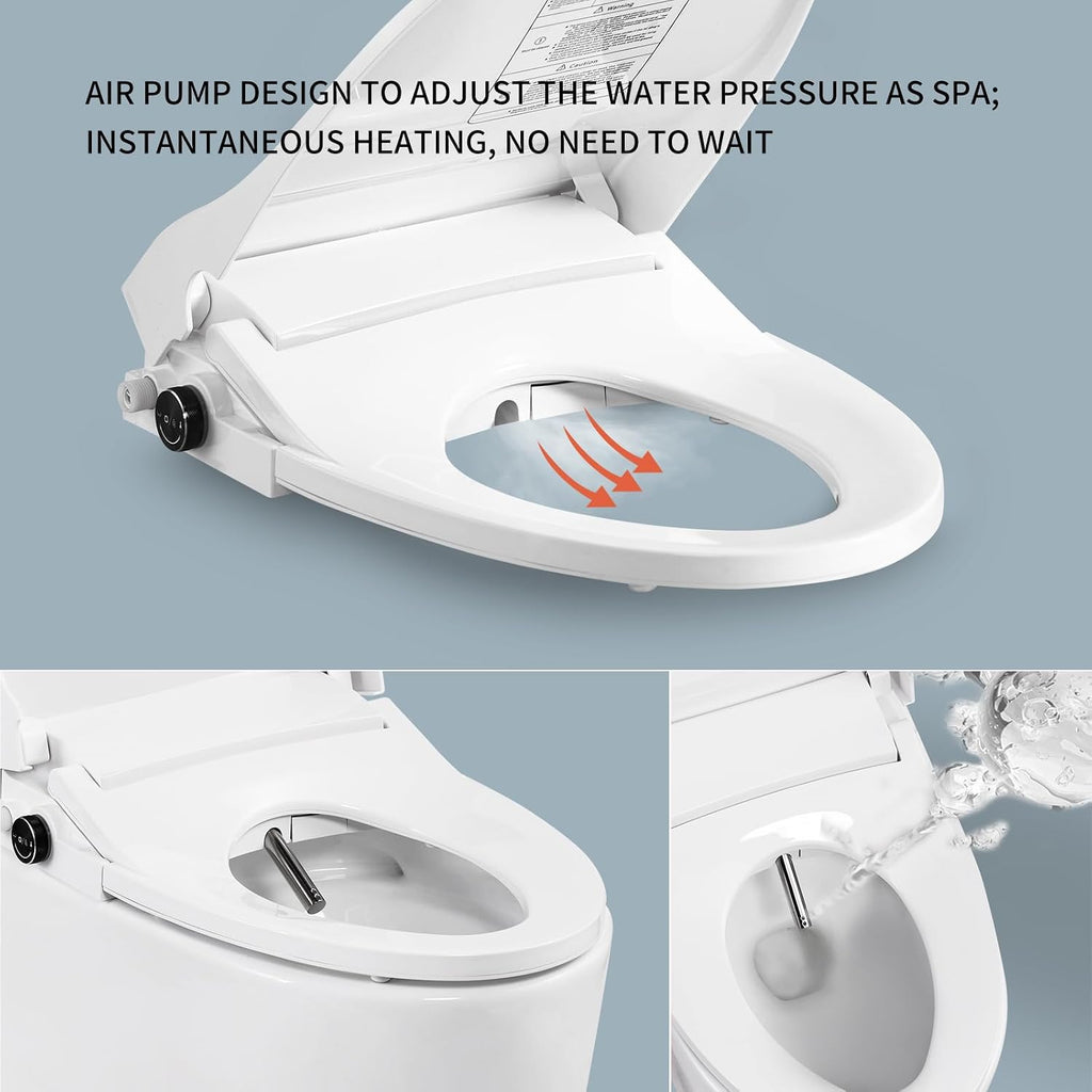 Electric Bidet Toilet Seat Elongated, Instant Warm Water, Heated Seat with Dryer, Self-Cleaning Nozzle, Soft Close Lid & Night Light - Smart Bidet with Adjustable Temp, Pressure & Universal Fit