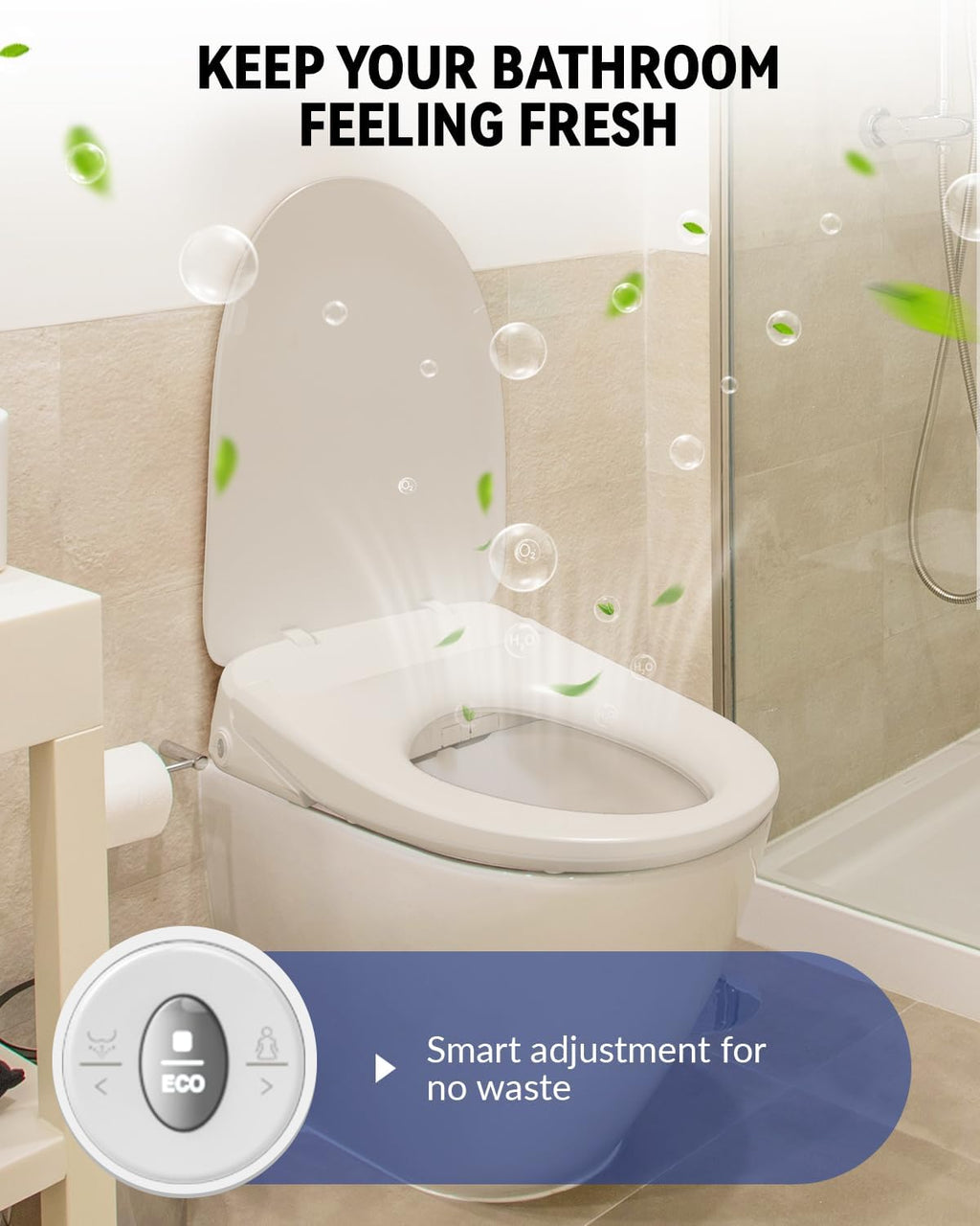 Electric Bidet Toilet Seat, Heated Bidet Seat with 6-Level Warm,Warm Water and Dryer, Front and Rear Wash, Remote Control, Self-Cleaning Nozzle, Eco Mode, Round