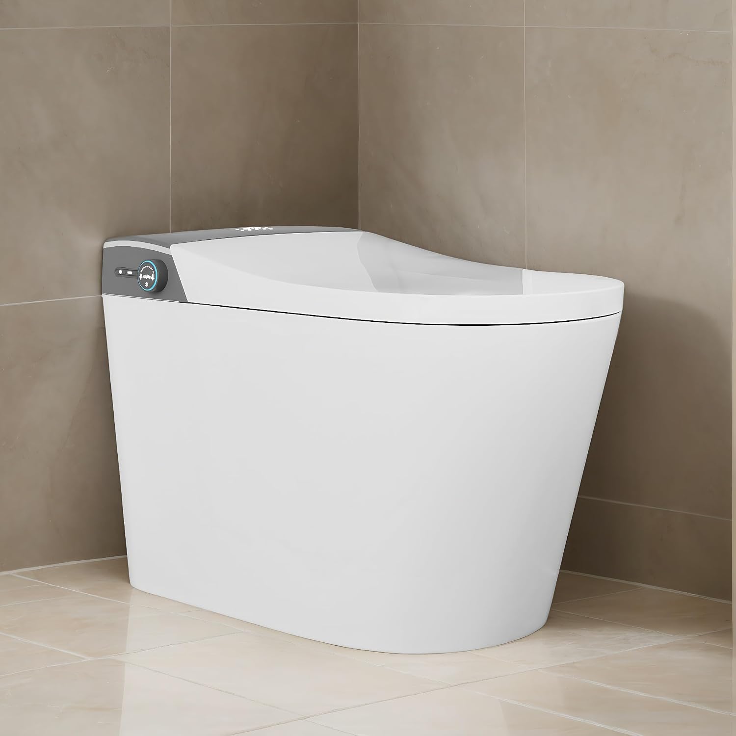 WinZo Elongated Smart Toilet With Bidet Built-in,Auto Open & Flush Auto Soft Close Seat, Hands-Free Adjusted Heated Seat & Warm Air Dyring, White (No Foam Cover Version)