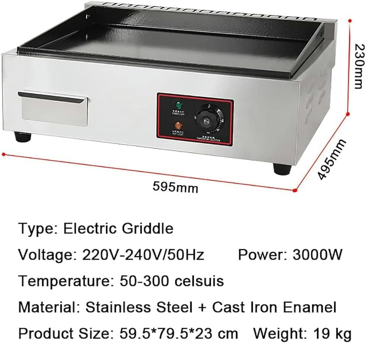 BaNbe Countertop Electric Griddle, Commercial Enamel Cast Iron Cooking Plate Hot Plate BBQ Grill, Non-Stick, 50-300℃ Adjustable, Indoor And Outdoor Use, For BBQ Cooking Steak, Pancakes Etc, 20240115