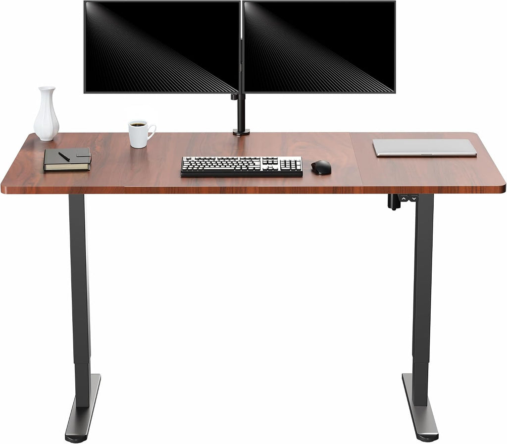 VIVO Electric 60 x 30 inch Stand Up Desk, Height Adjustable, Dark Walnut Top Black Frame, Home and Office Furniture Sets, DESK-KIT-0B6D