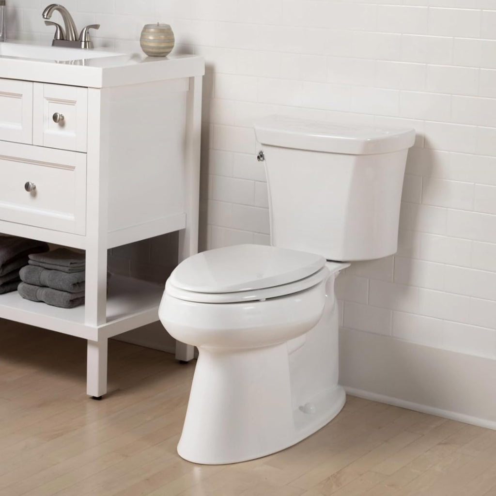 Mayfair Cassel Slow Close Toilet Seat, Easy Clean, Non Slip Premium Wood Seat, Easy Install, Made in USA, Round, White, 4-Pack