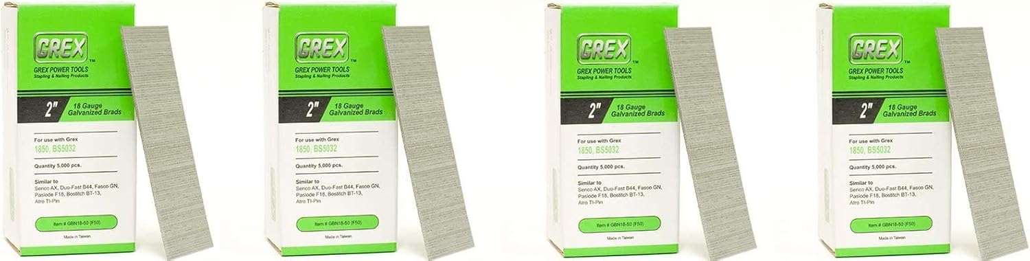 GREX GBN18-50 18 Gauge 2-Inch Length Galvanized Brad Nails (5,000 per box) (4)