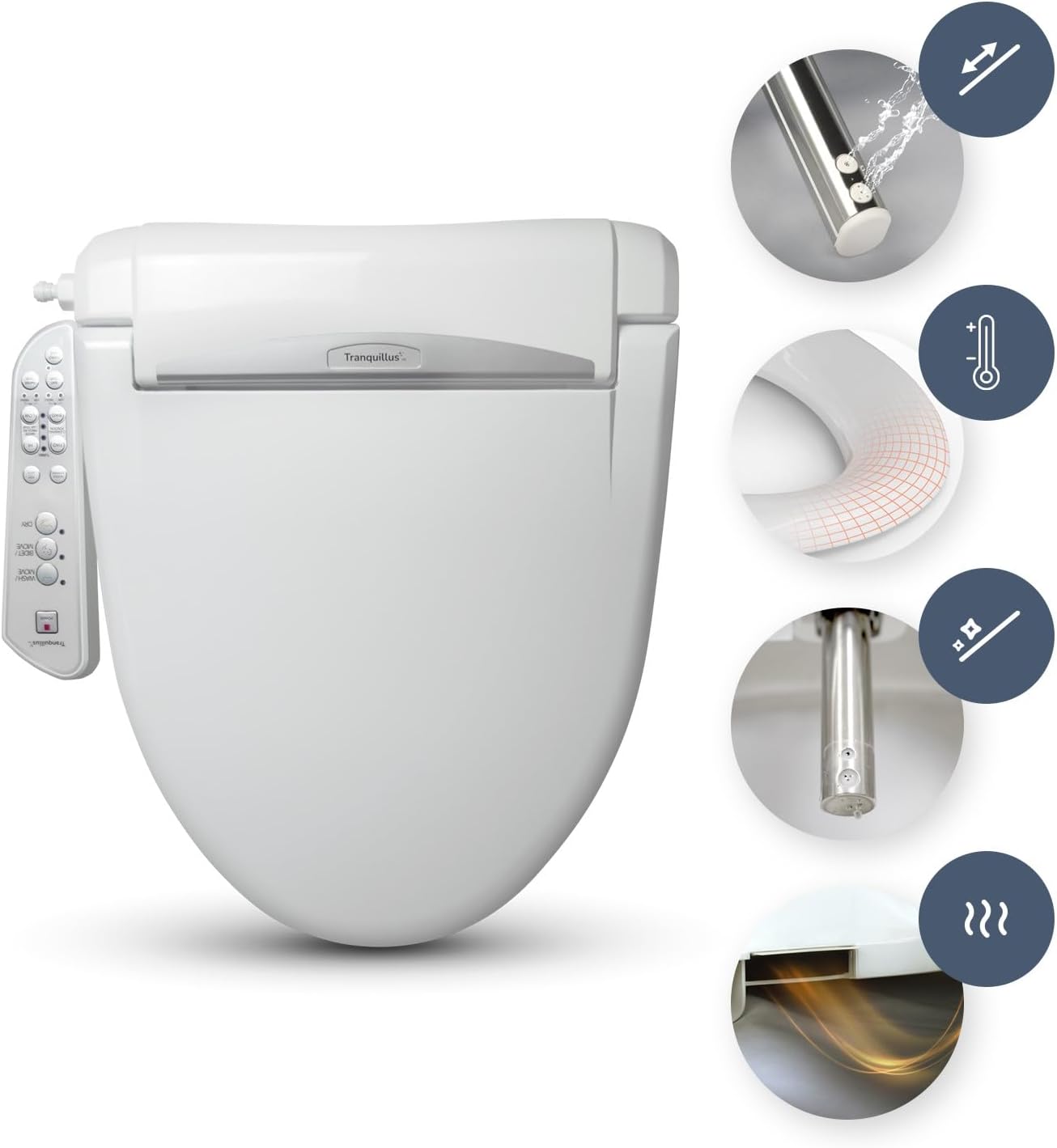 Tranquillus Essential Round Bidet - Water and Air Adjustable Toilet Seat, Electric Bidet - ADA Compliant Seat, Heated with Dryer - Easy DIY Installation, Soft Close Lid - Made in Korea