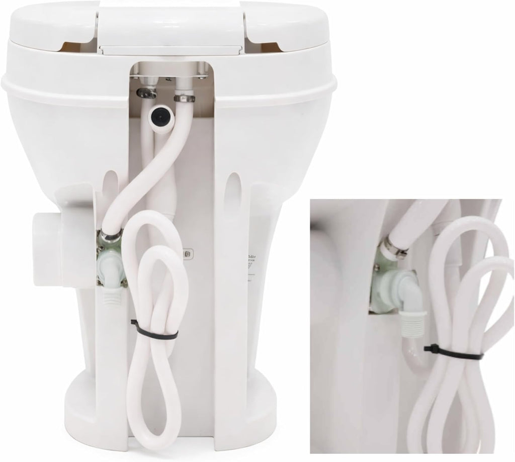 SEAFLO RV Toilet with Sprayer Attachment - White, 18.4' Residential Height, Gravity Flush Foot Pedal Camper Toilet Soft Close Seat Elongated Bowl Motorhome, 4-Year Warranty, SFRTPH-01-02