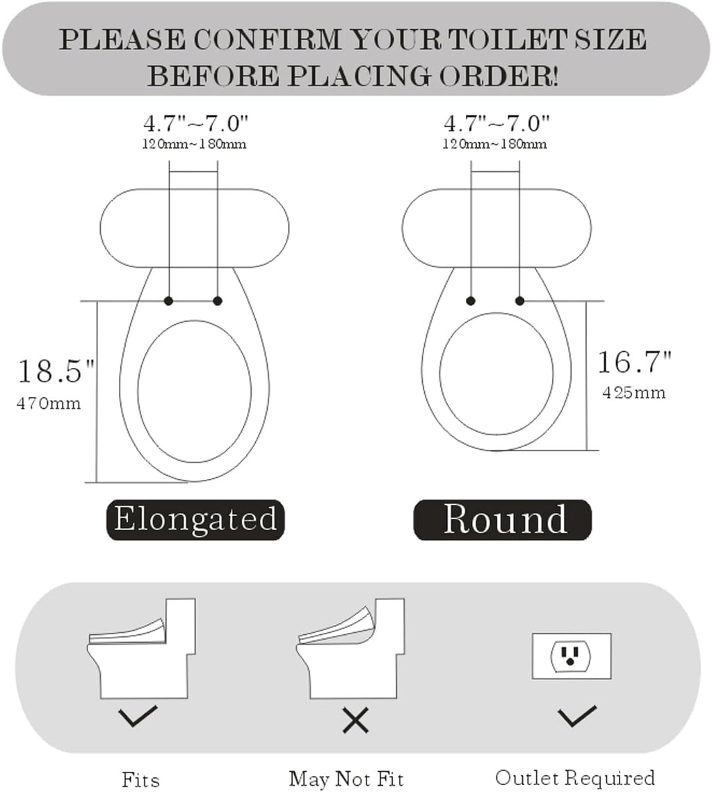 WLJBIDET Heated Bidet Toilet Seat with Dual-Position Control Mode, Side Panel & Remote Control, Self-Cleaning Nozzle, Adjustable Warm Water and Dryer, Display Screen, Night Light, Elongated