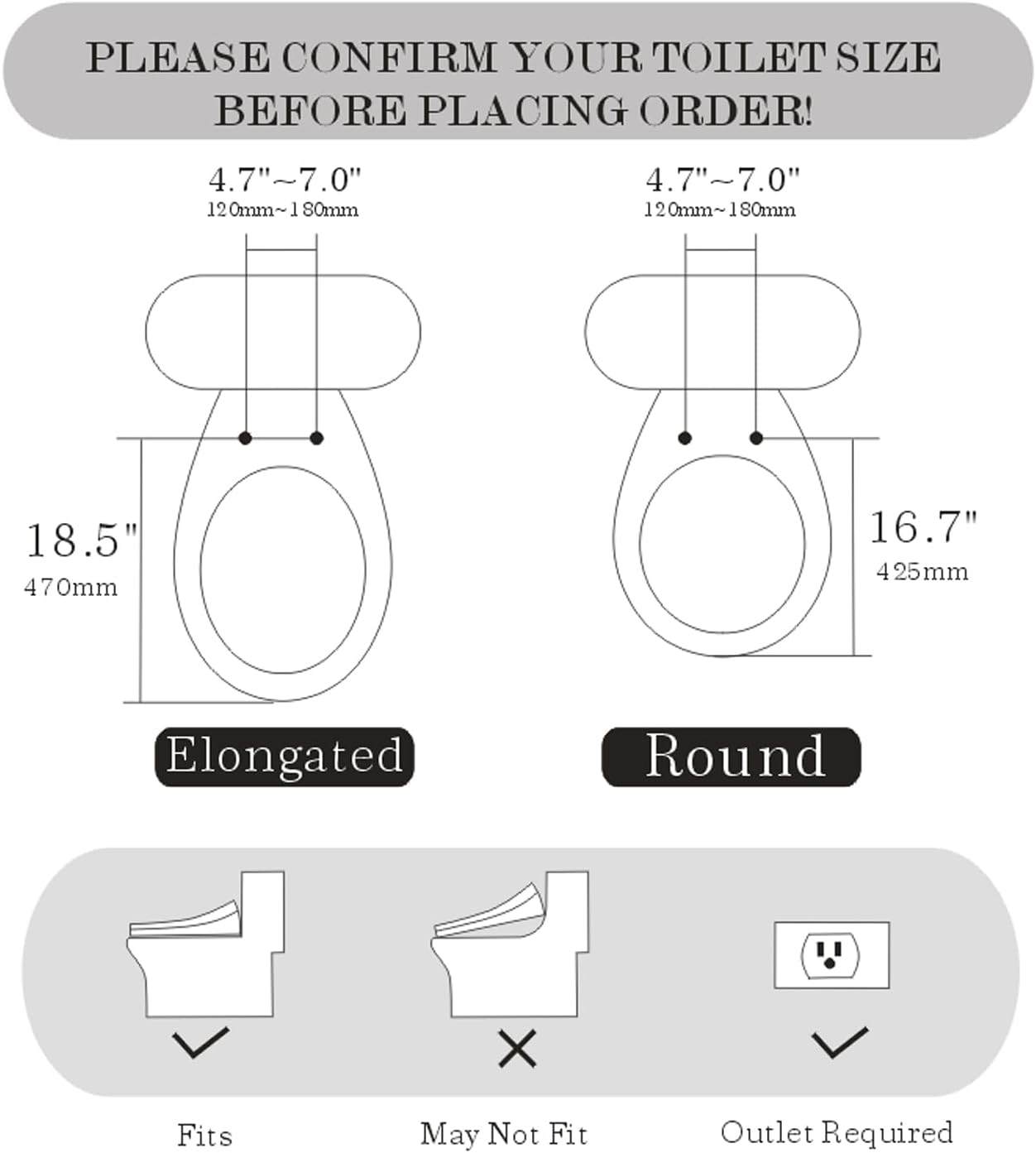 WLJBIDET Heated Bidet Toilet Seat with Dual-Position Control Mode, Side Panel & Remote Control, Self-Cleaning Nozzle, Adjustable Warm Water and Dryer, Display Screen, Night Light, Round
