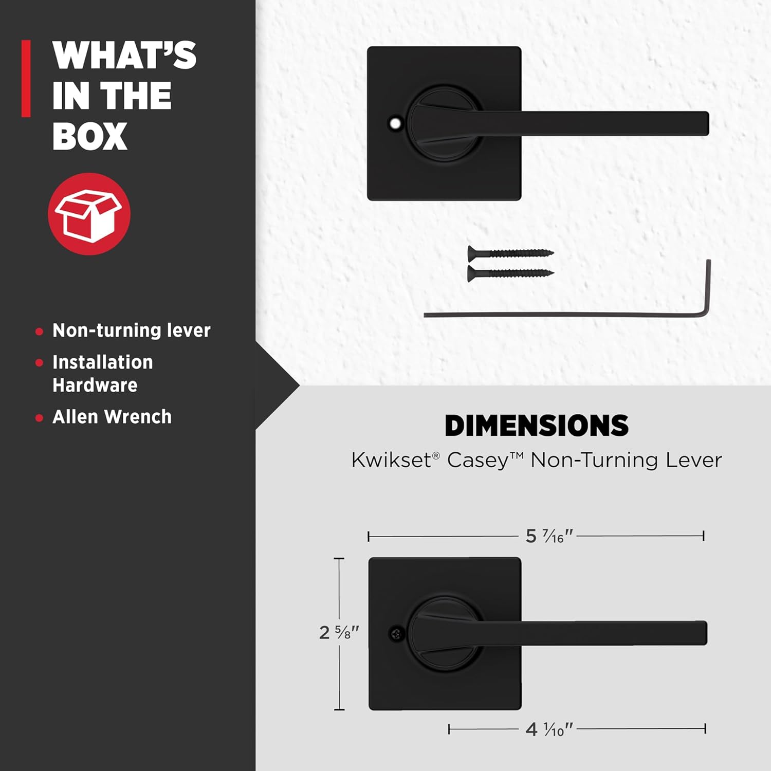 Kwikset Casey Dummy Door Handle,Sided Lever for Closets,French Double Doors,and Pantry,Matte Black Non-Turning Reversible Interior Push/Pull Lever,with Microban Protection,(Pack of 12)