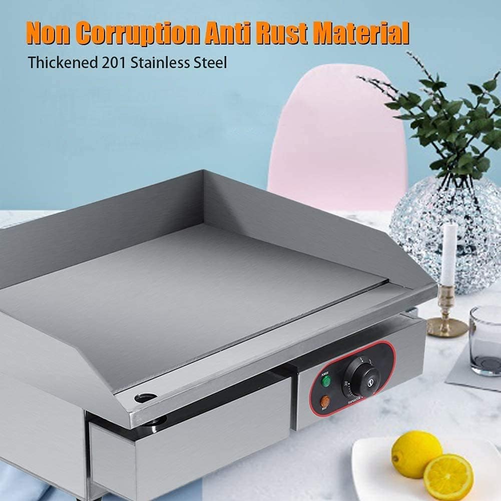 Large Electric Griddle Hot Cooking Plate, Commercial Stainless Steel Adjustable Countertop Hot Plate BBQ Grill, 220-240V 3KW Efficient Nonstick Electric Griddle for Home Barbecue Omelette Fried Food