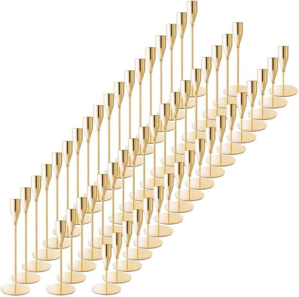 Taper Candle Holders,Tall Metal Candlestick Holders,French Gold,Set of 54,Three Heights,Candle Stick Holder Bulk for Wedding Centerpiece Decoration,Dinning,Festival,Party or Home Decor