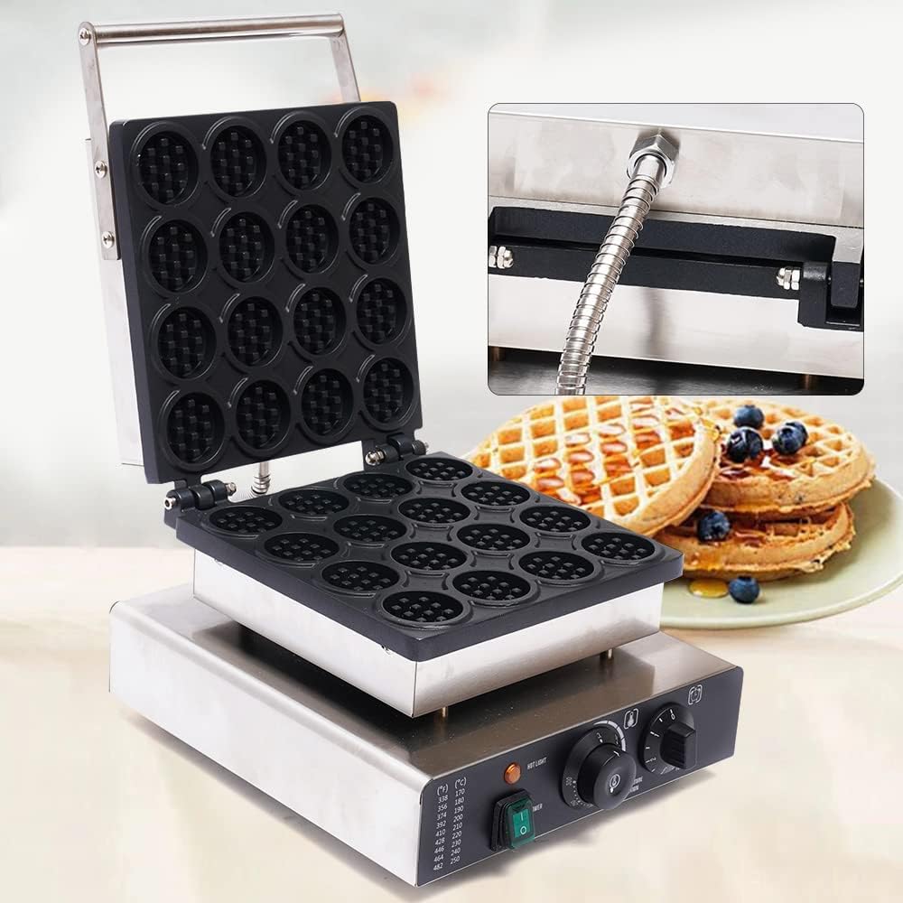 Waffle Making Machine, 110V 1750W Commercial Mini Round Shaped Waffle Maker Electric Stainless Steel Rotatable Double-Head Heating Waffle Making for Tea Shops, Snack Bars (16 Grids 110V 1750W)
