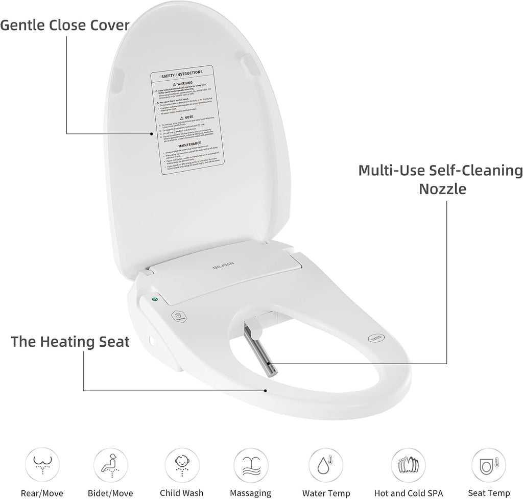 X1 Electric Bidet Seat for Elongated Toilets with Remote Control- Electronic Heated Toilet Seat with Endless Warm Water and Multifunctional Wash Functions，White，Easy Installation