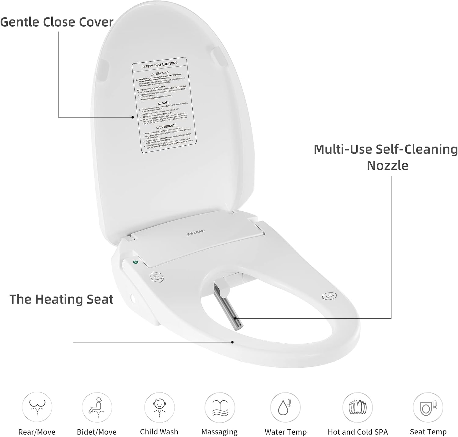 X1 Electric Bidet Seat for Elongated Toilets with Remote Control- Electronic Heated Toilet Seat with Endless Warm Water and Multifunctional Wash Functions，White，Easy Installation