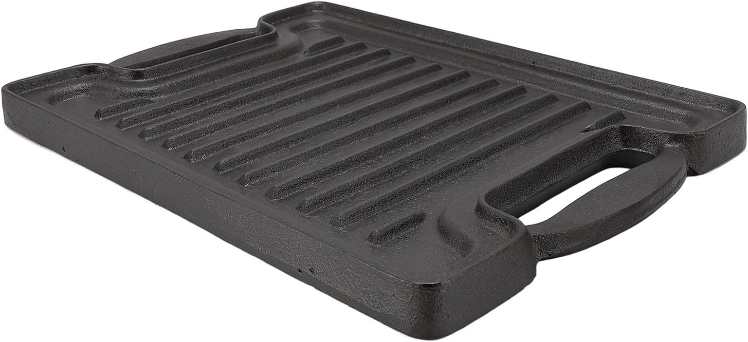 Cast Iron BBQ Grill Plate Rectangular, Thickened Even Heating Griddles for Meats Vegetables - Durable Heat, Multipurpose Cooking, Ideal for Outdoor and Indoor Use