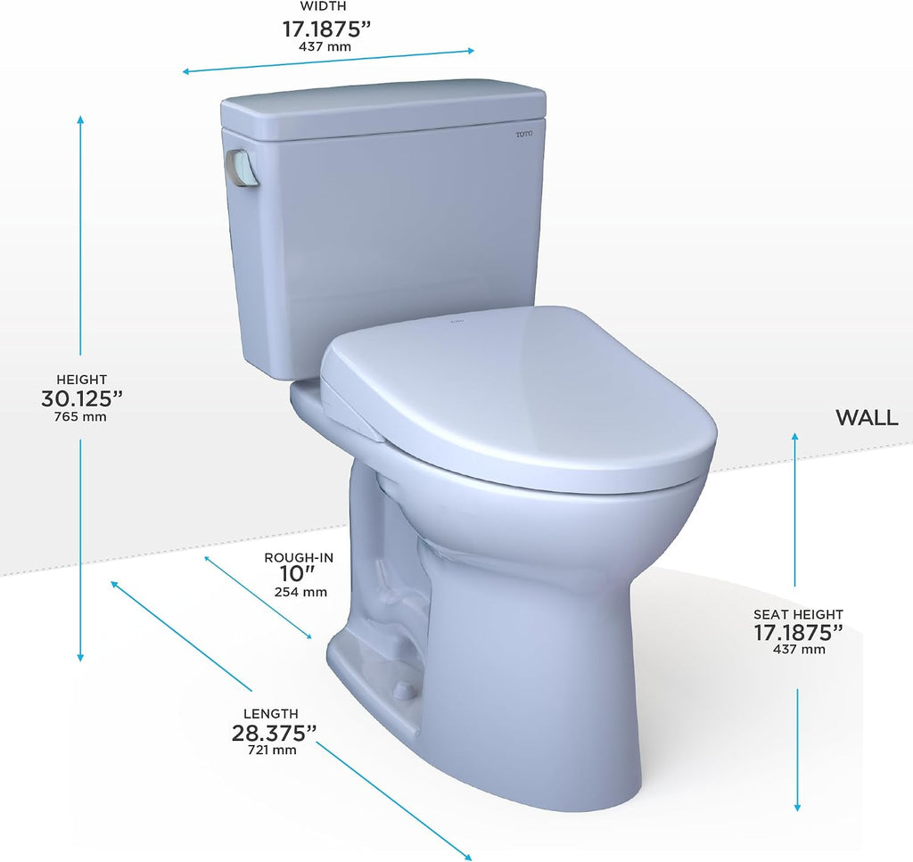 TOTO® Drake® WASHLET®+ Two-Piece Elongated 1.6 GPF Universal Height TORNADO FLUSH® Toilet with S7 Contemporary Bidet Seat, 10 Inch Rough-In, Cotton White - MW7764726CSFG.10#01